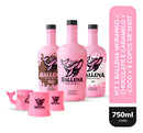 Kit Licor Ballena Morango, Caramelo, Coco 750ml + Copo 3x99